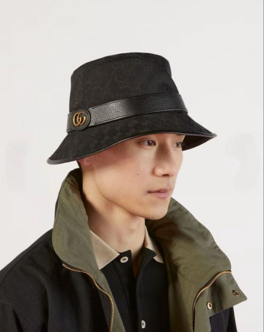 Top GUCCI 帽子 GGキャンバス バケットハット ブラック グッチ
