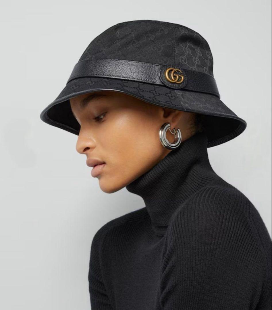Top GUCCI 帽子 GGキャンバス バケットハット ブラック グッチ