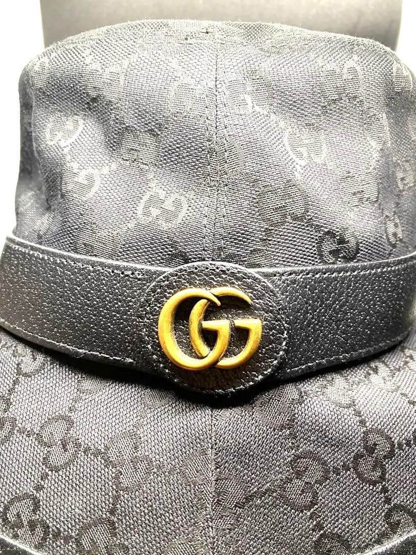 Top GUCCI 帽子 GGキャンバス バケットハット ブラック グッチ