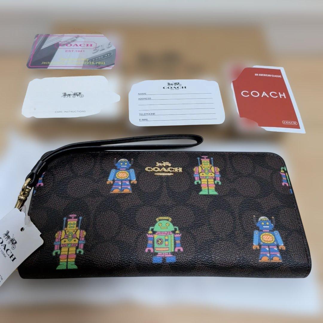 新品 COACH コーチ ロボット柄 ラウンドファスナー 長財布