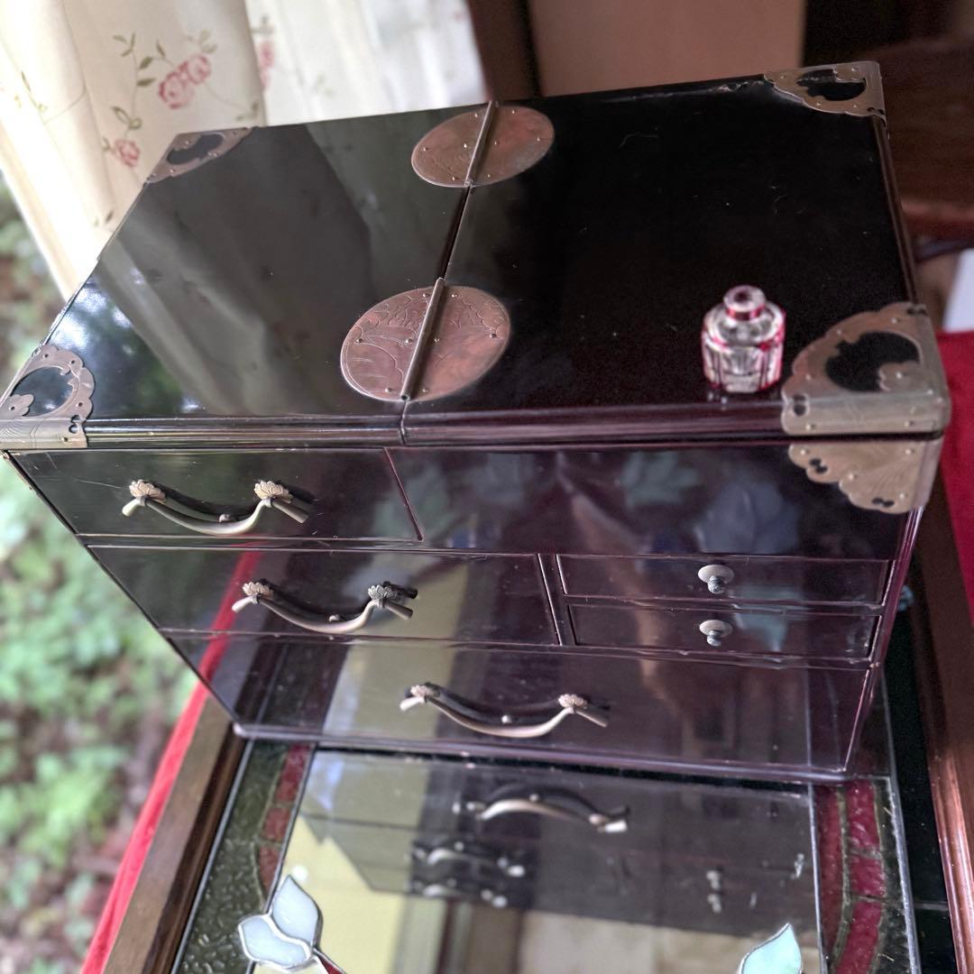 2193様感謝‼️大正浪漫スッゴイへそくり裁縫箱銅金具飾針山付仕込箪笥1竿