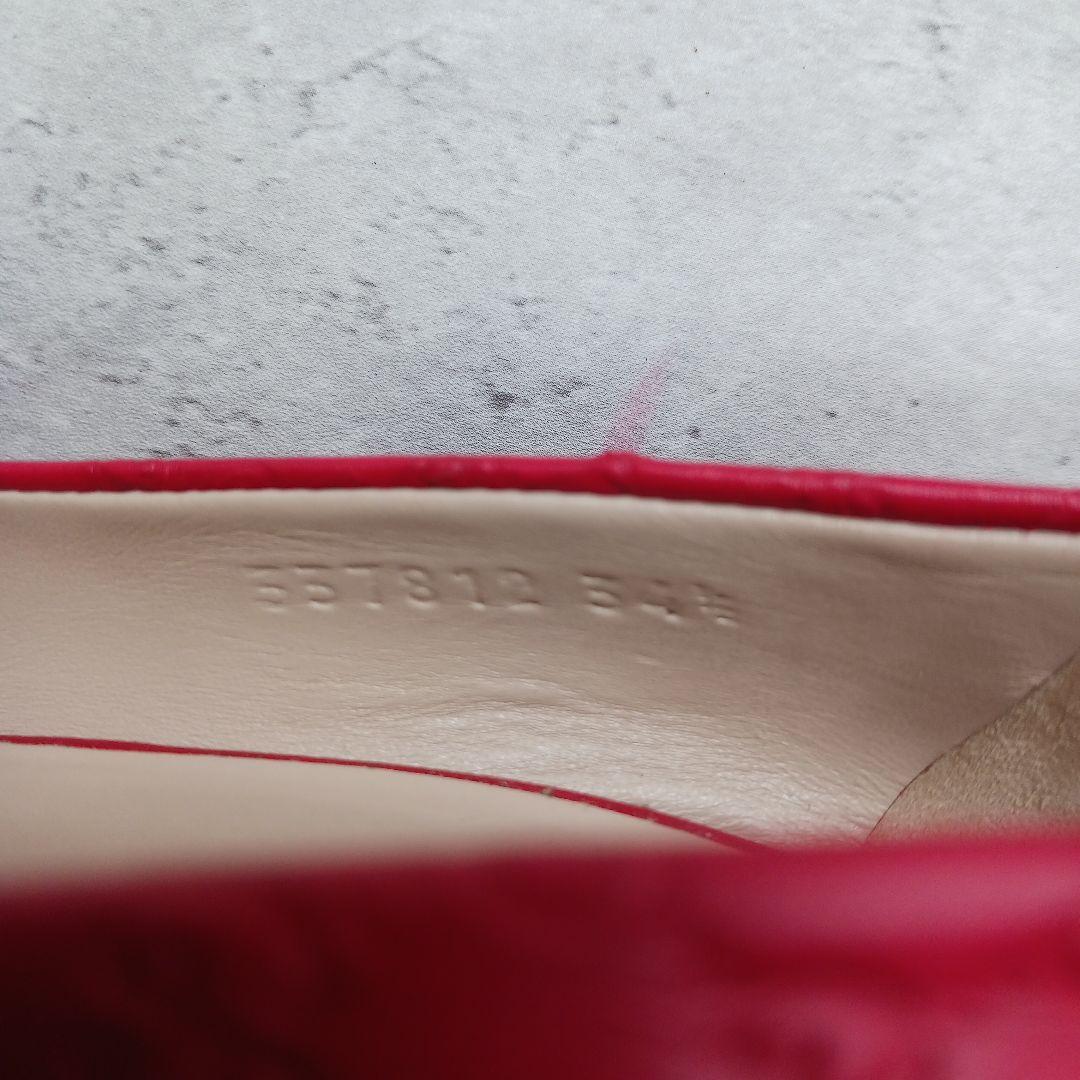 ✨美品✨ グッチ シマレザーオープントゥパンプス レッド 34.5