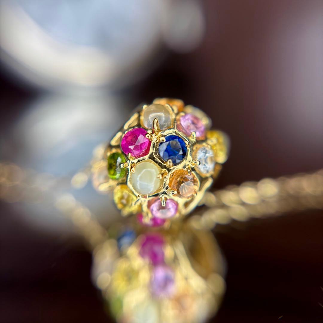 天然ルビー サファイア トルマリン ガーネット ムーンストーン K18