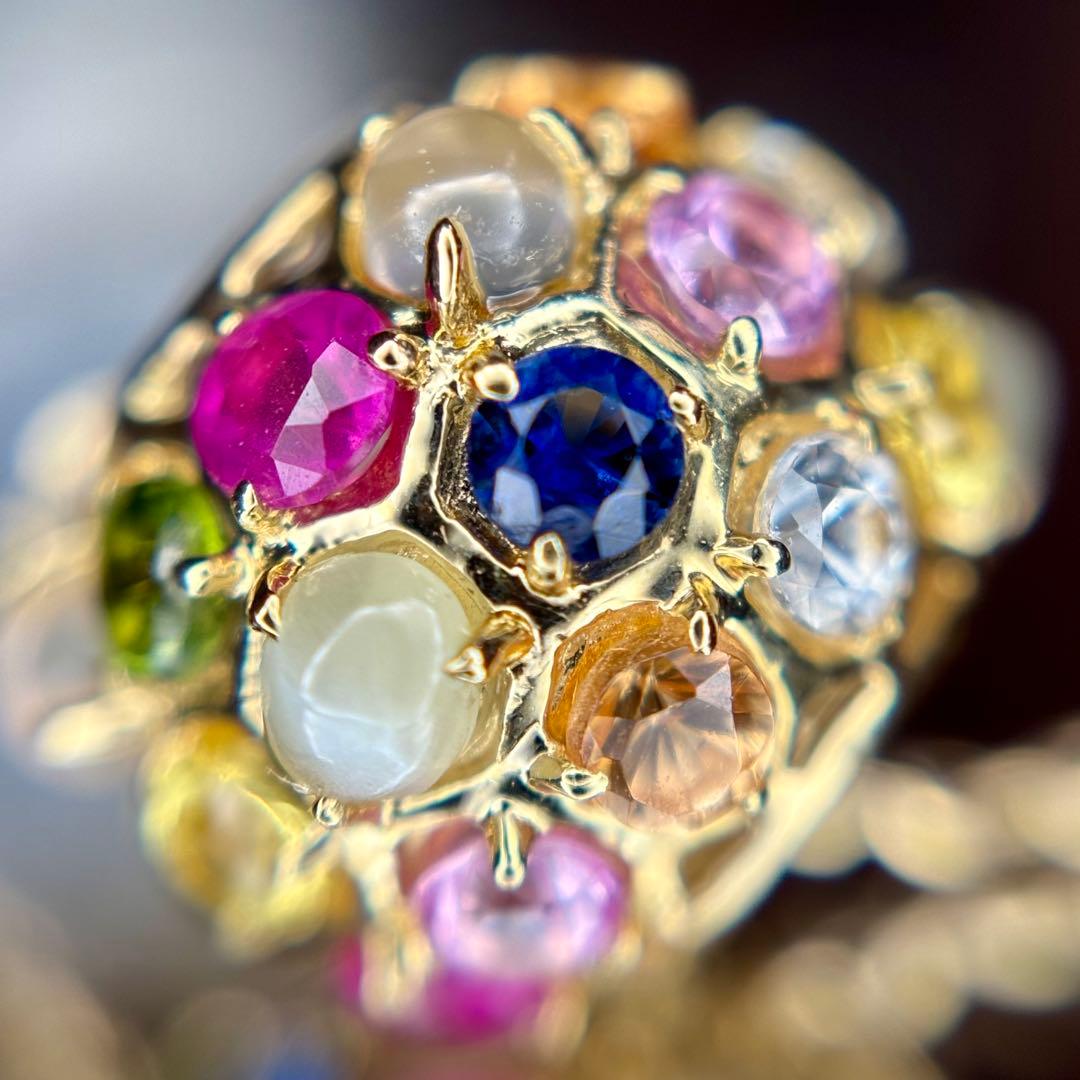 天然ルビー サファイア トルマリン ガーネット ムーンストーン K18