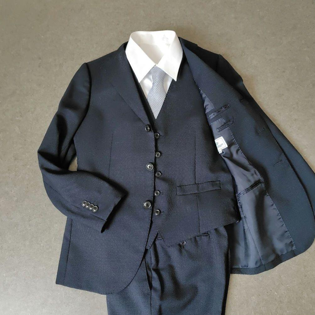 美品★BEAMS HEART メンズスーツ 3ピース 濃紺 段返り 44