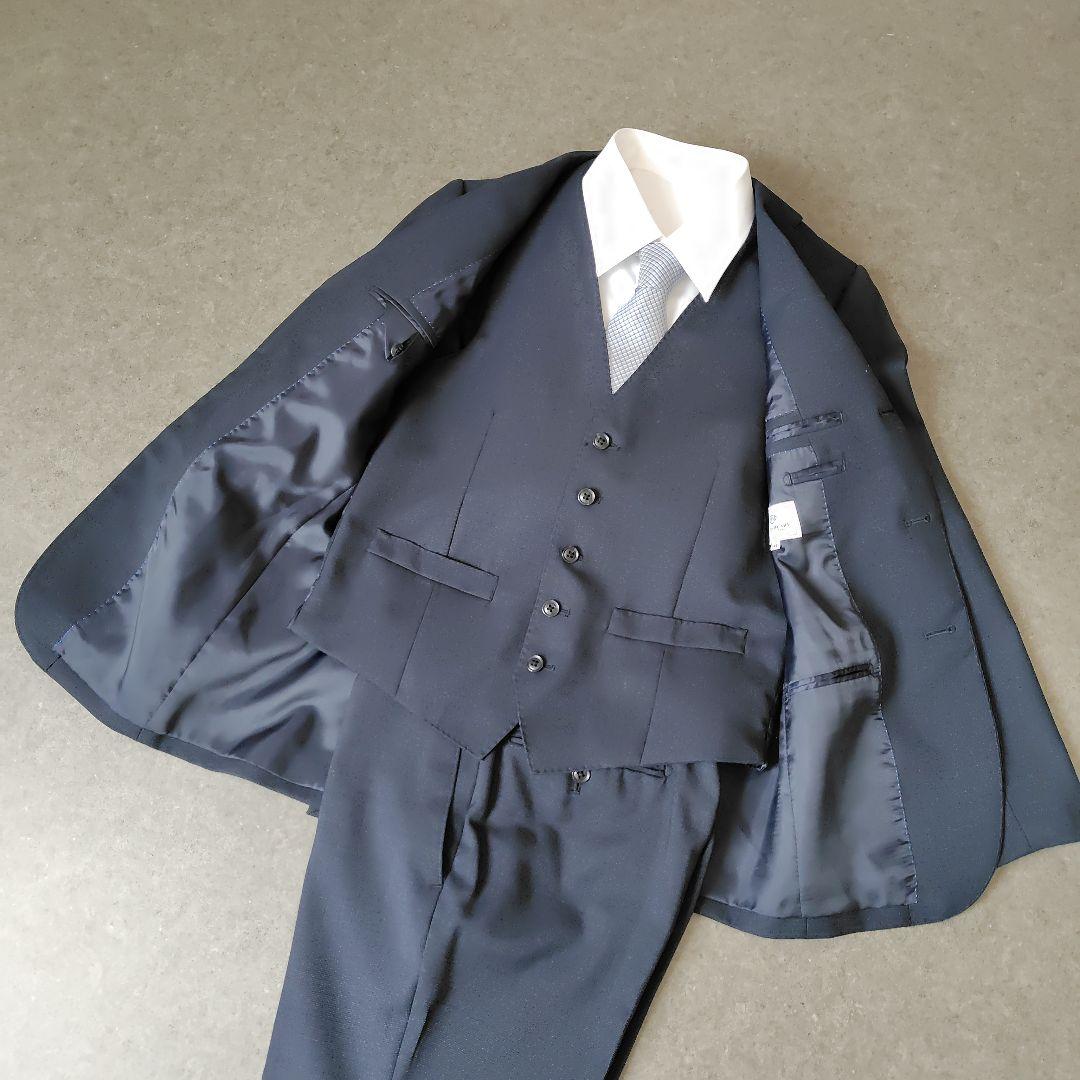 美品★BEAMS HEART メンズスーツ 3ピース 濃紺 段返り 44