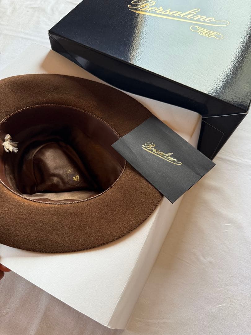 Borsalino ブラウン ウールフェルトハット 箱付き
