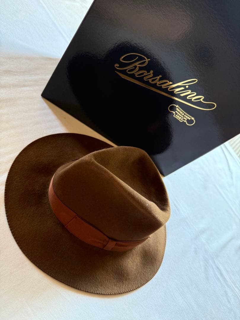 Borsalino ブラウン ウールフェルトハット 箱付き