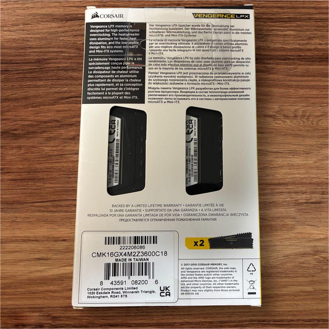 【動作確認済み】Corsair DDR4 3600 16GB(8GB×2)