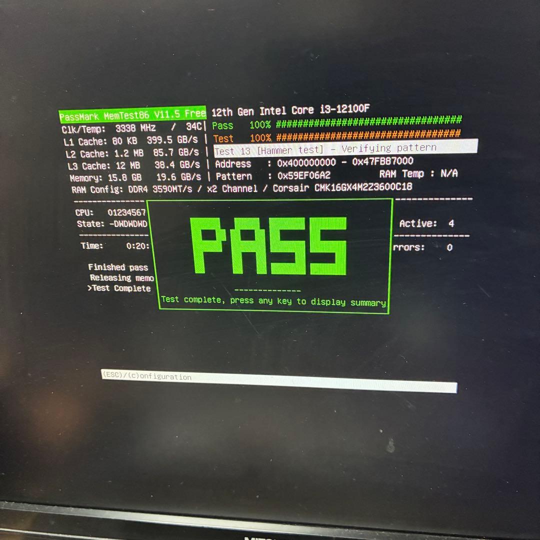 【動作確認済み】Corsair DDR4 3600 16GB(8GB×2)