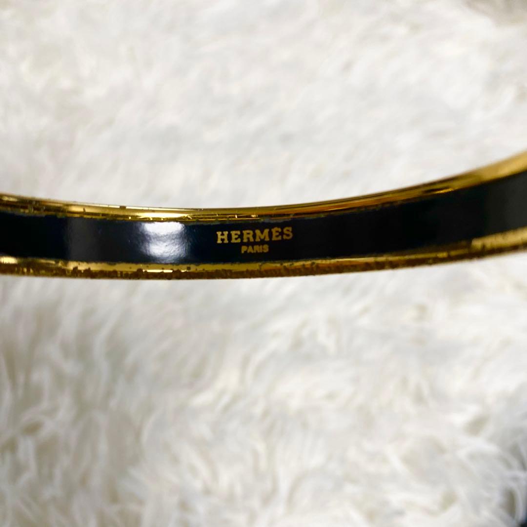 HERMES エマイユ　七宝焼　バングル　ブレスレット　猫　アニマル　ブルー