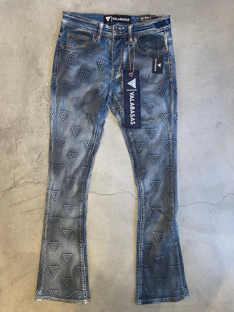 VALABASAS バラバサス モノグラムスキニーフレアデニム 28 ラスト一点