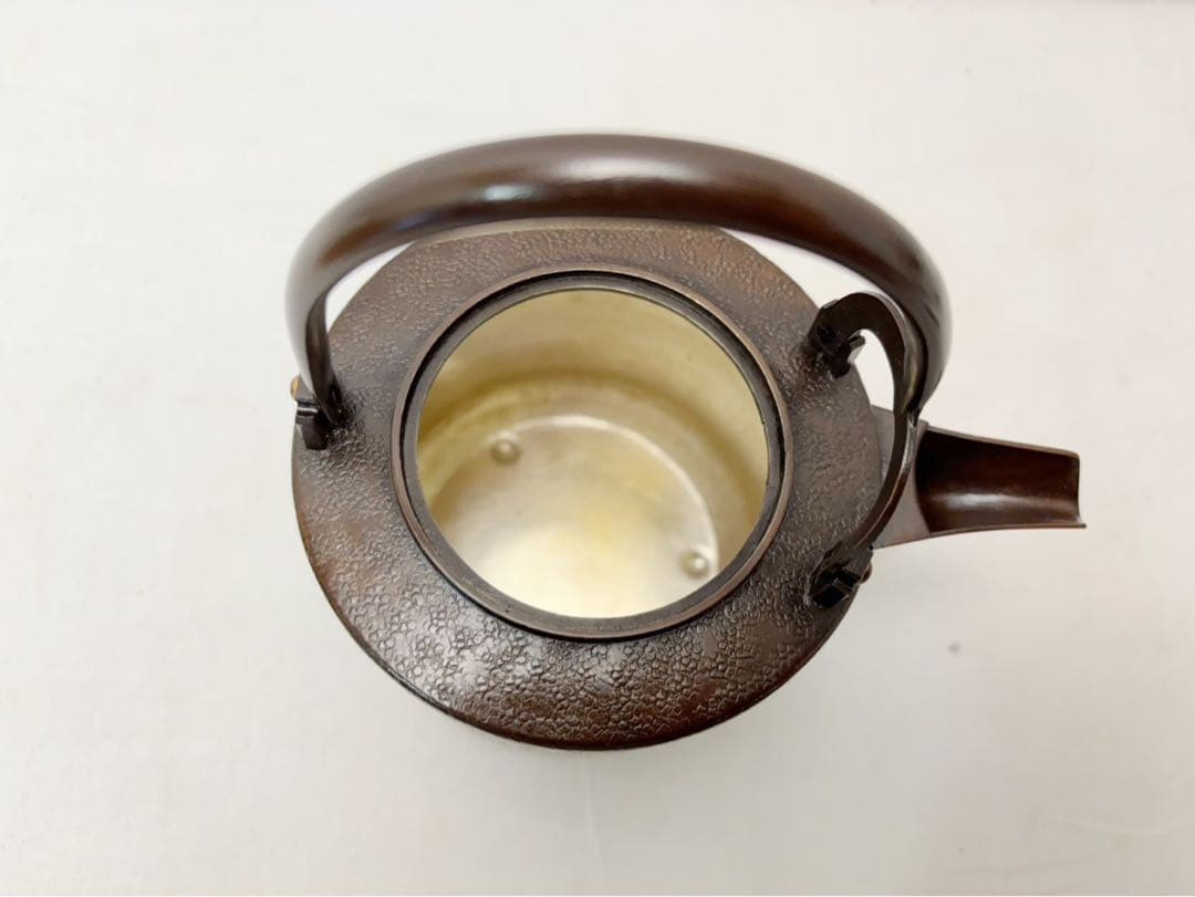 未使用 茶道具 金工師 宗禅造 鎚起 銅製 銚子 染付替蓋付 共箱