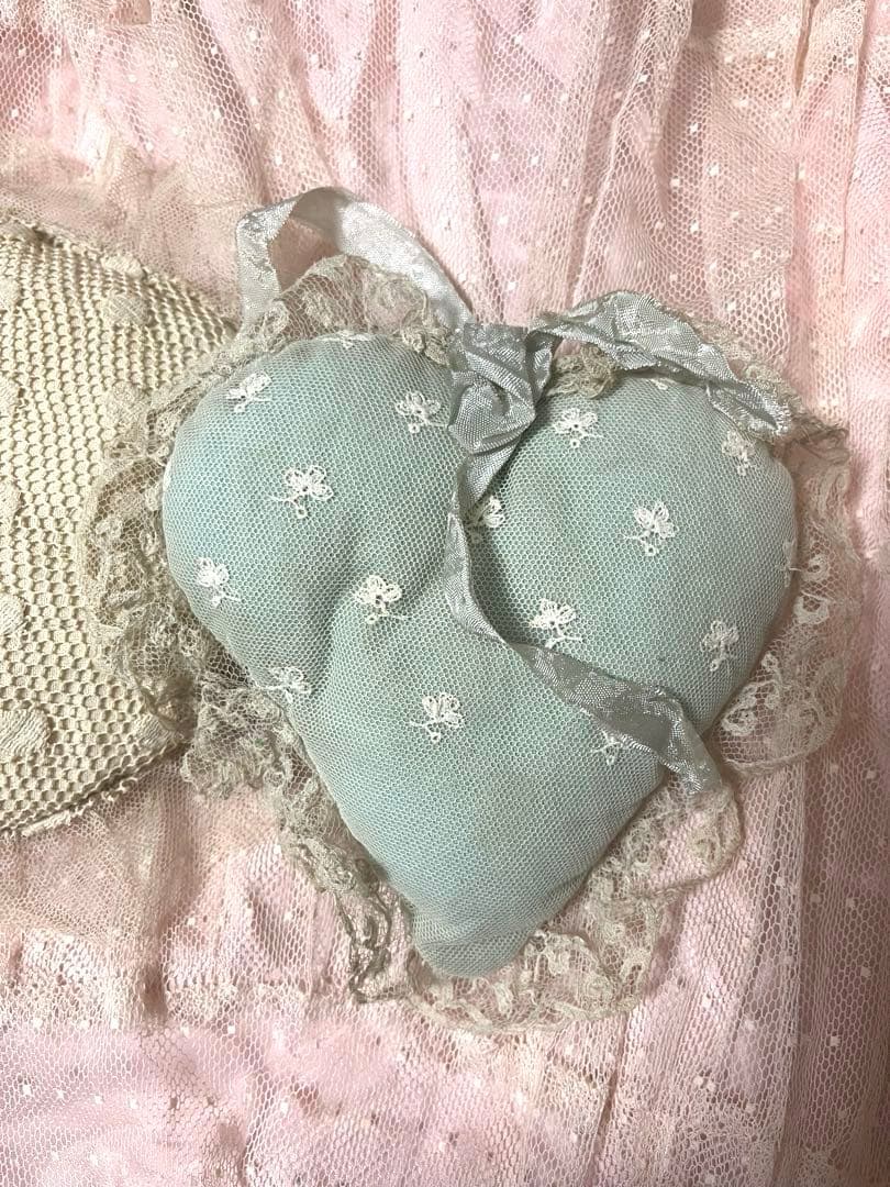 お値下げ　アンティーク　ハート　クッション レース　ドット　ピンク　セット