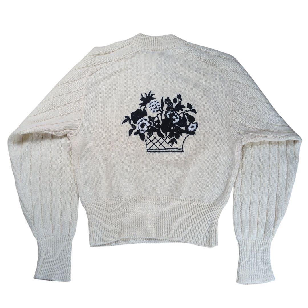 【美品】OLD CELINE フラワー 刺繍 トリオンフボタン カーディガン