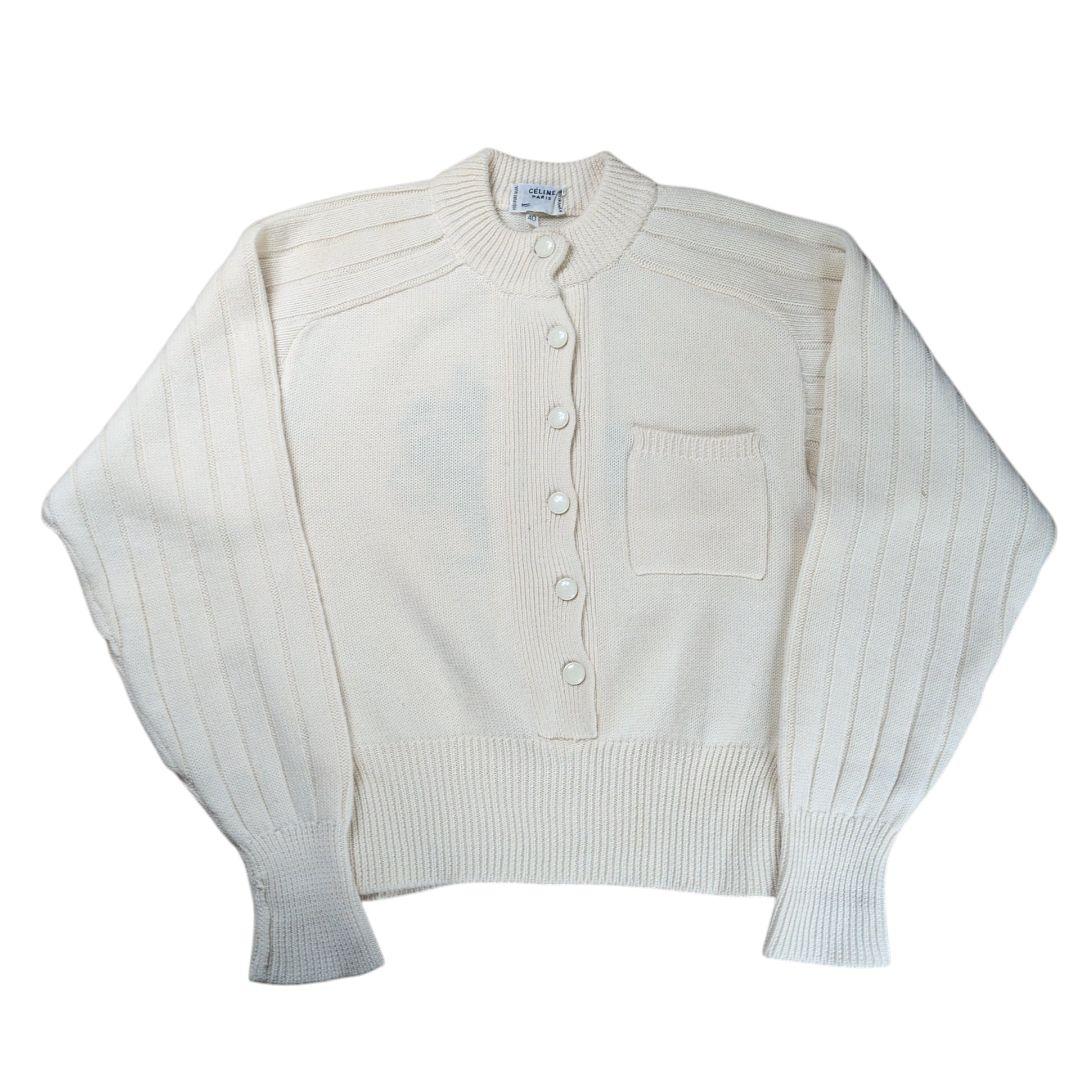 【美品】OLD CELINE フラワー 刺繍 トリオンフボタン カーディガン
