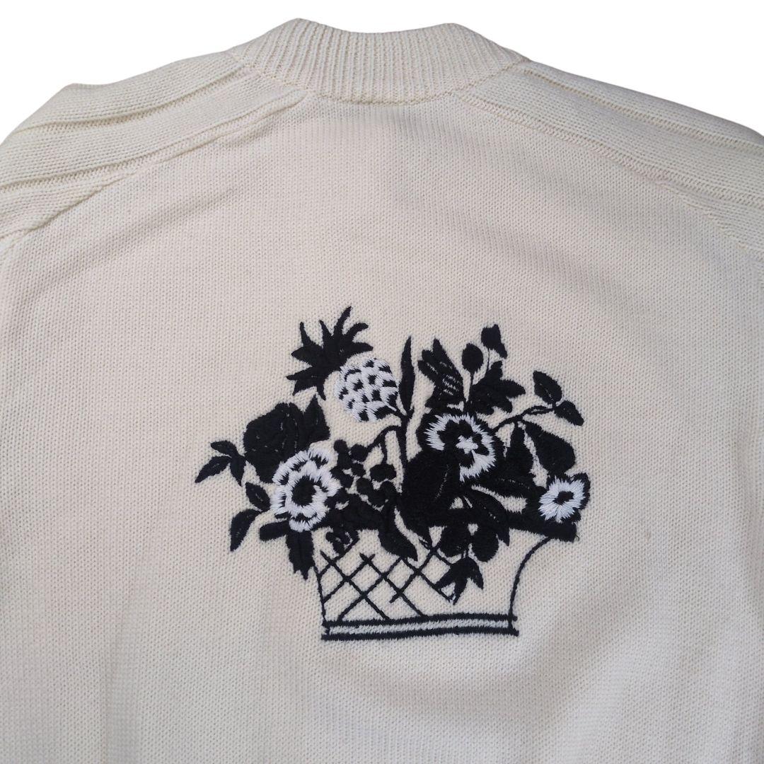 【美品】OLD CELINE フラワー 刺繍 トリオンフボタン カーディガン