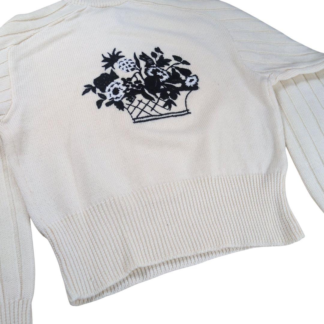 【美品】OLD CELINE フラワー 刺繍 トリオンフボタン カーディガン