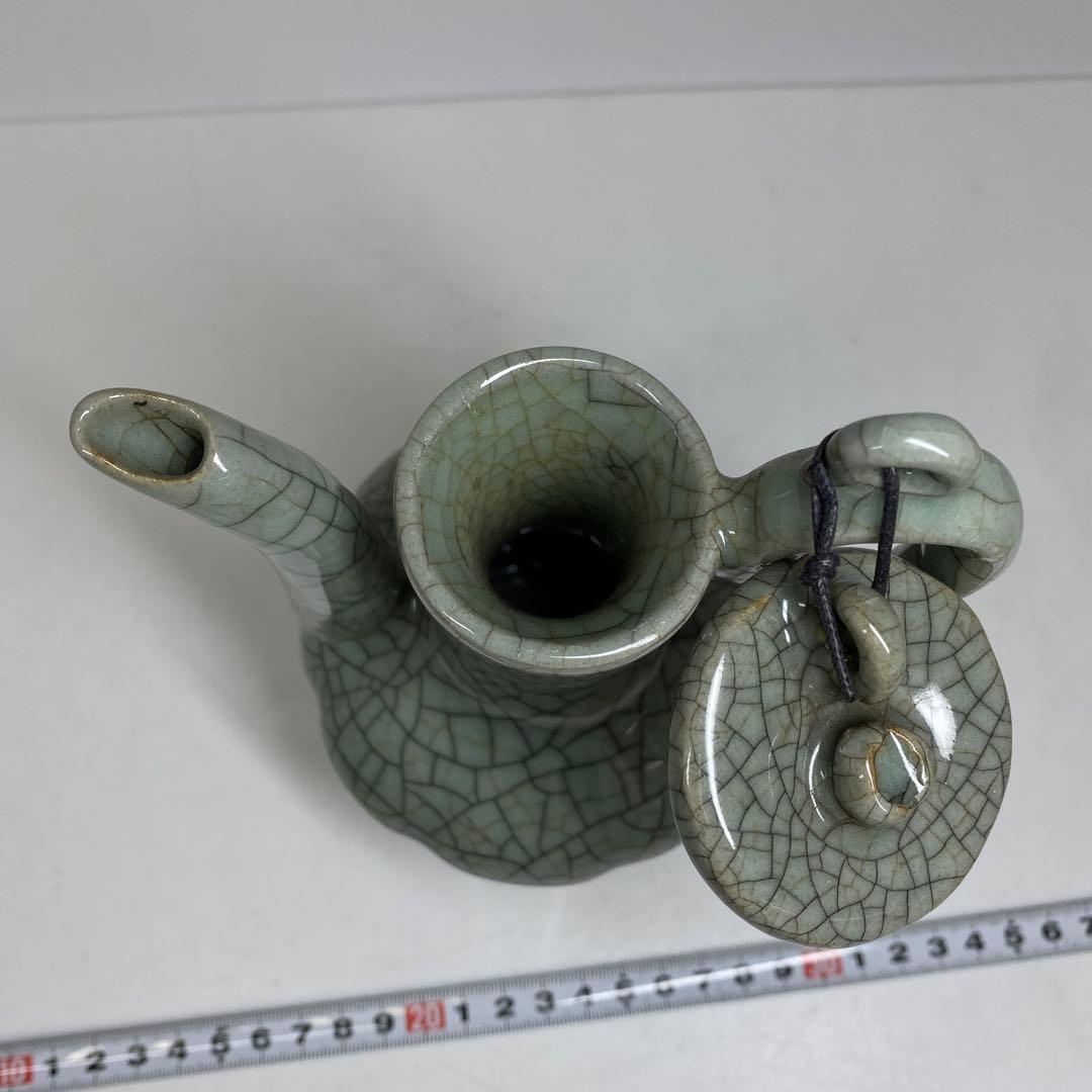 専用　中国古窯　哥窯青磁　ヒビ焼　水注　東さ7-0330①