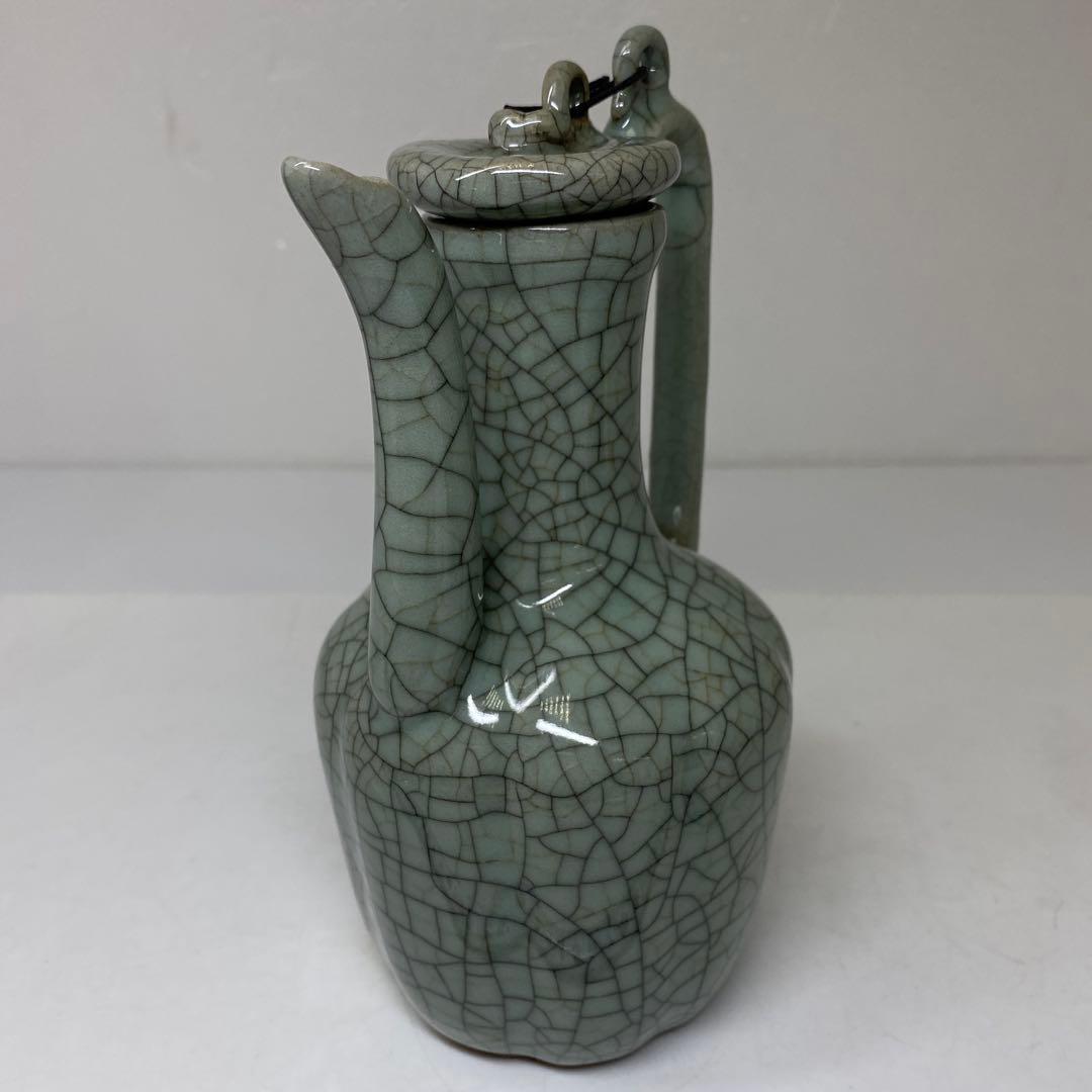 専用　中国古窯　哥窯青磁　ヒビ焼　水注　東さ7-0330①