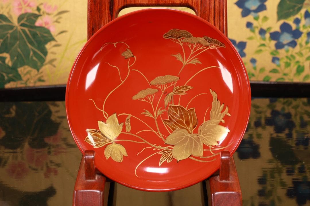 時代輪島塗　草花蒔絵　吸物椀　十客　木製　茶道具　懐石　菓子　BJ134