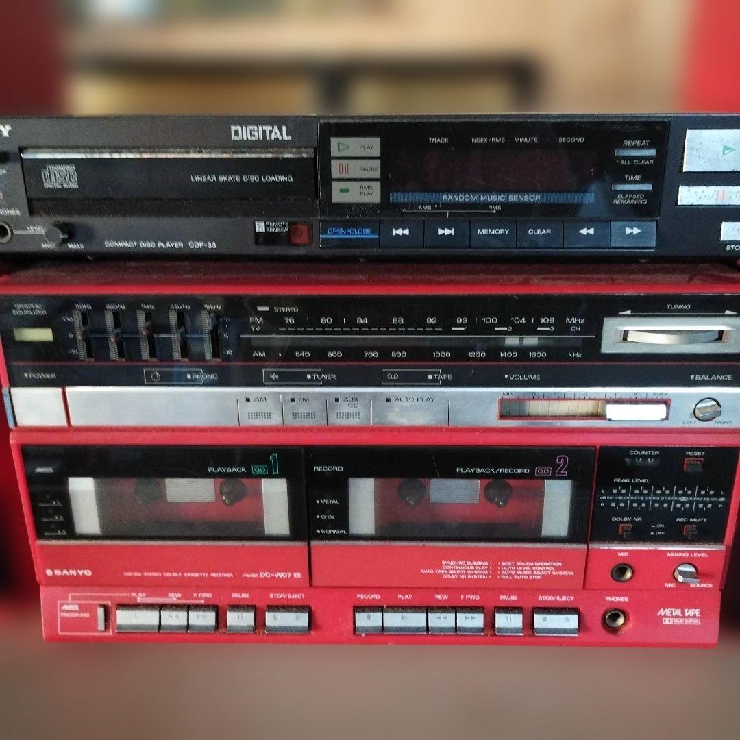 Sony CDP-33 赤色 コンポセット Sanyo W07　昭和レトロ