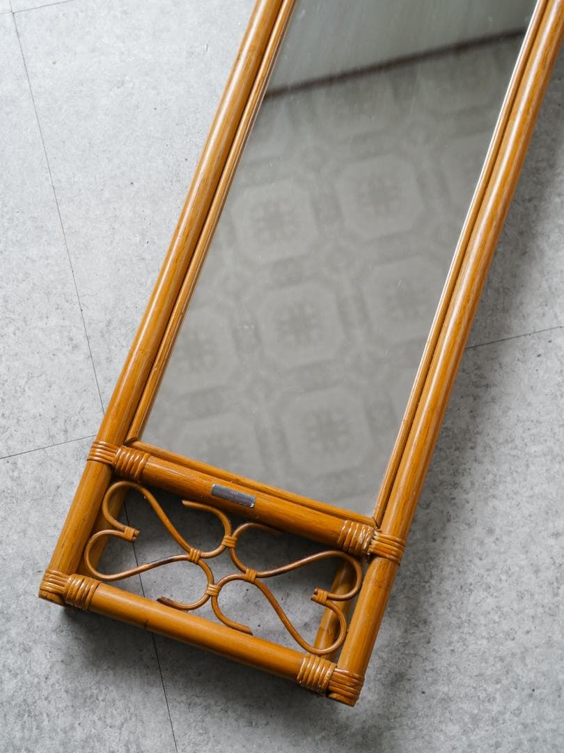 80's \"BLUASTRA\" ヴィンテージミラー ラタン/籐家具 モダン