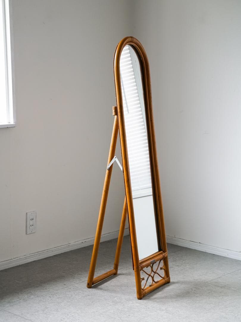 80's \"BLUASTRA\" ヴィンテージミラー ラタン/籐家具 モダン