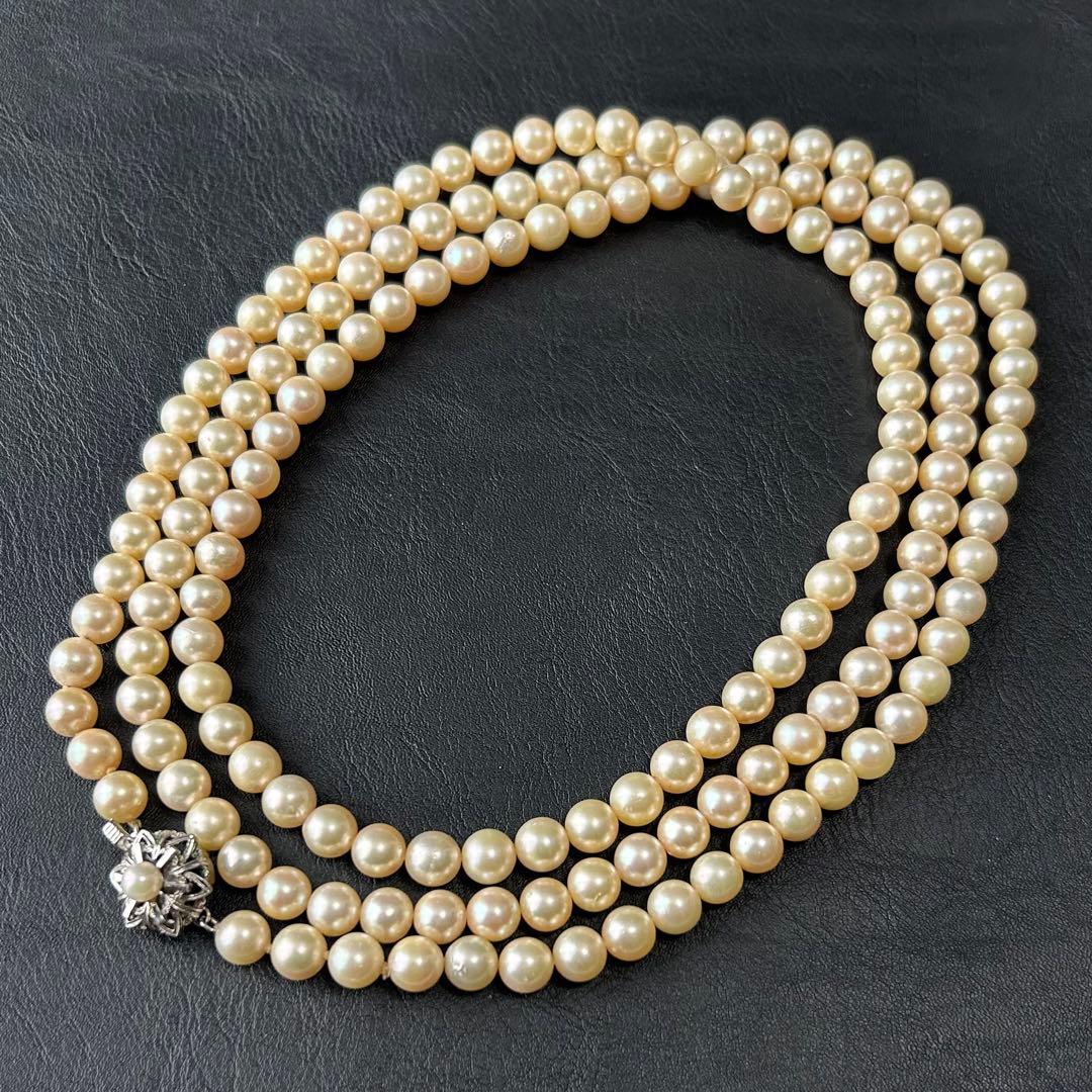 【2連✨122cm】パールネックレス　あこや　本真珠　シルバー刻印　7-8mm