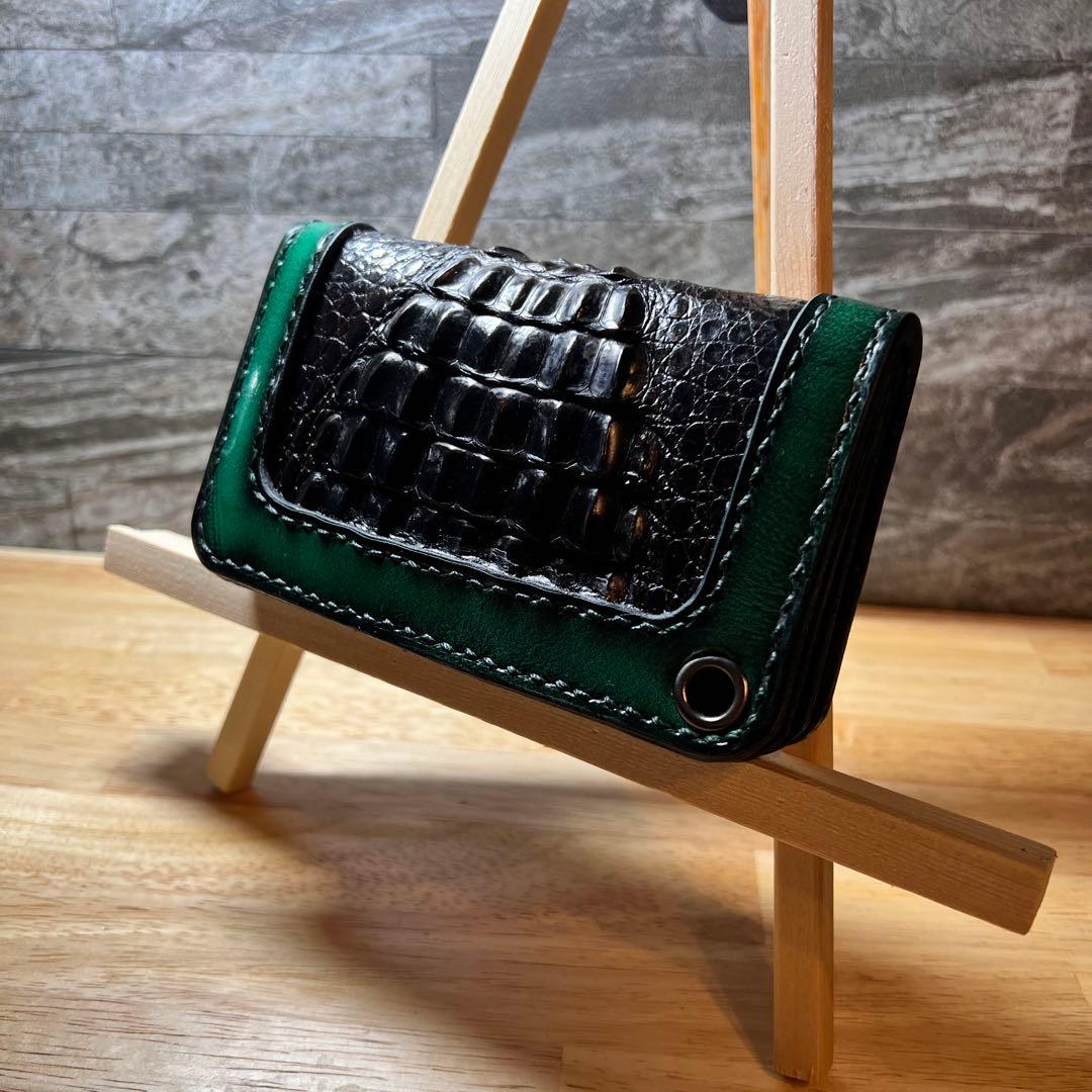 【限定】ミドルトラッカーウォレット　クロコクラウンインレイ 　本革　ワイルドvr