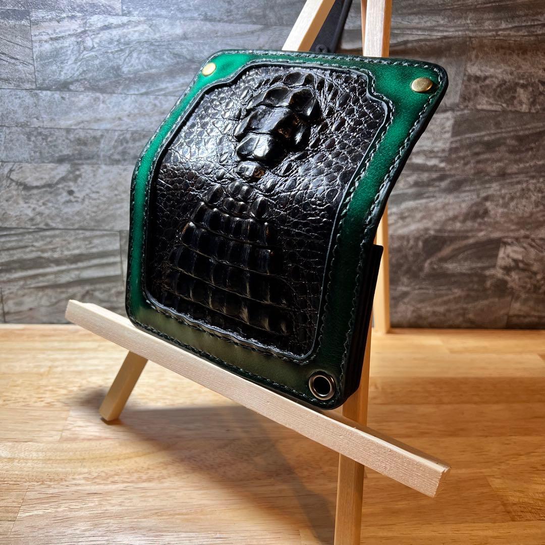 【限定】ミドルトラッカーウォレット　クロコクラウンインレイ 　本革　ワイルドvr