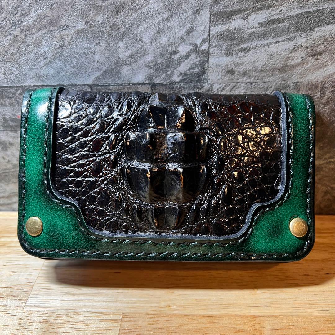 【限定】ミドルトラッカーウォレット　クロコクラウンインレイ 　本革　ワイルドvr