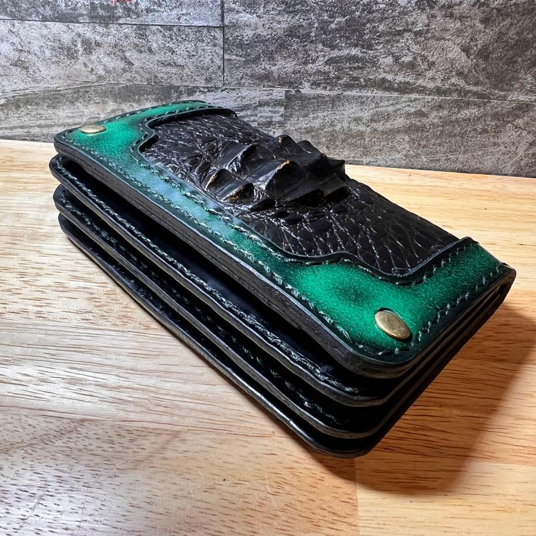 【限定】ミドルトラッカーウォレット　クロコクラウンインレイ 　本革　ワイルドvr