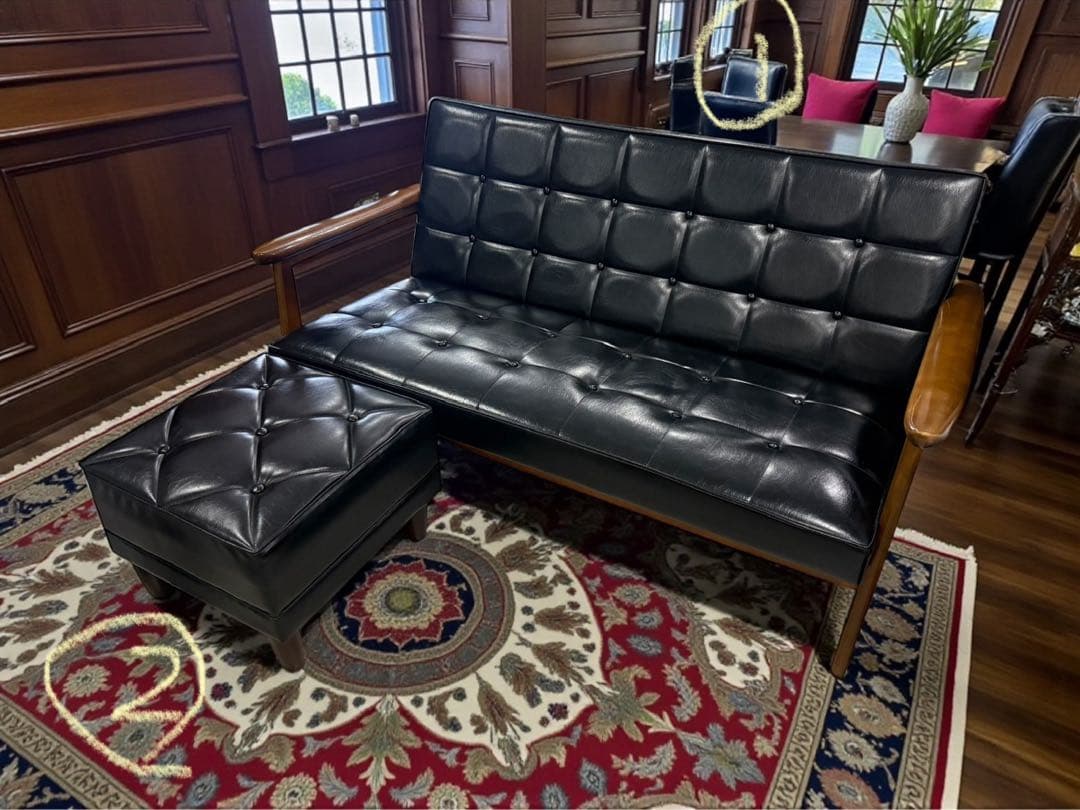 ◯②karimoku カリモク60 オットマン 黒 ブラック レザー