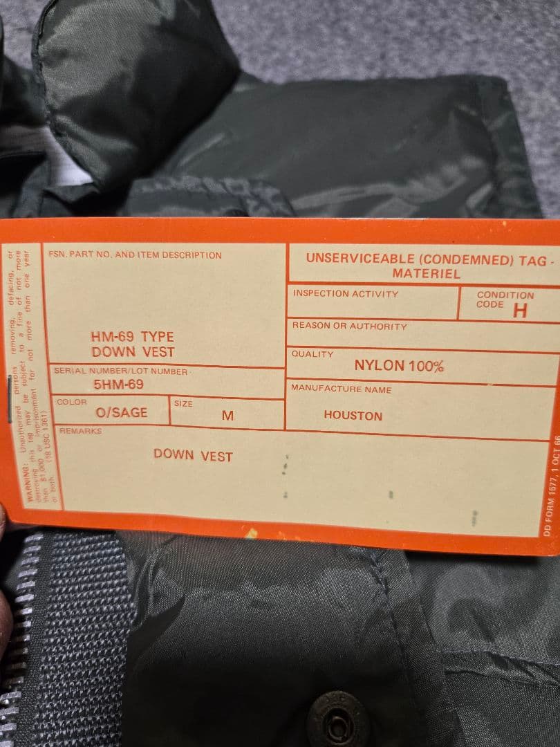 HOUSTON ミリタリー BODYARMER ダウンベスト HM-69　米軍