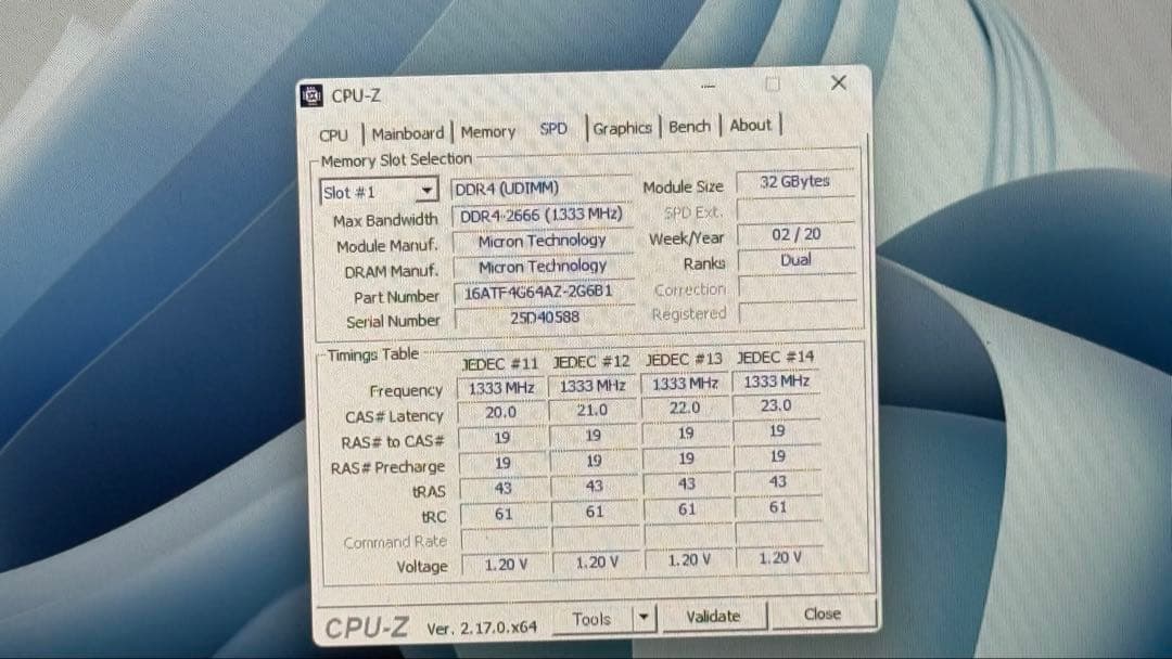 Micron DDR4-2666Mhz 32GB×1 デスクトップ用メモリ