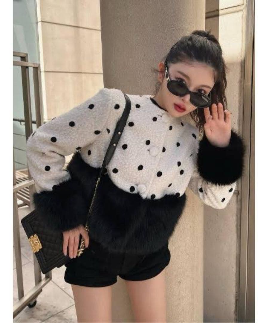 ドット柄ファー付きジャケット
