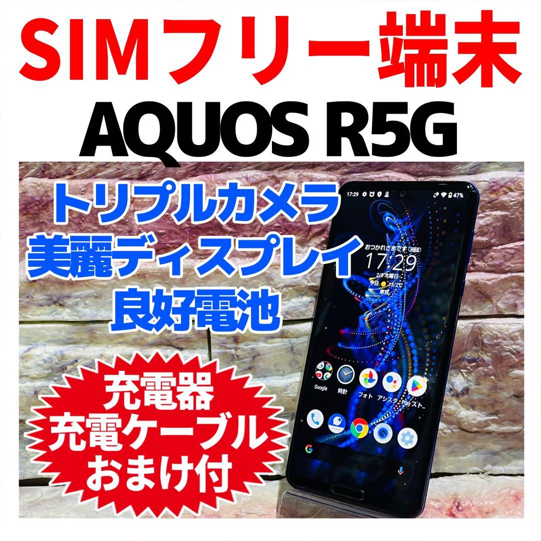 美品 SIMフリー AQUOS R5G 256GB アースブルー 電池良好