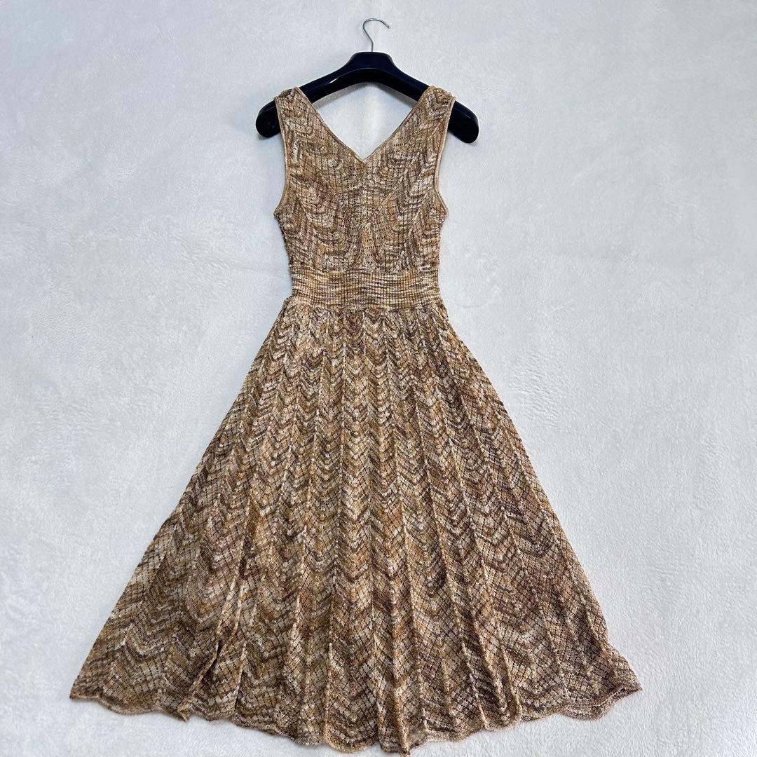 美品✨着丈106✨エポカ　ラメ　ゴールド　 フレア　ニットワンピース　40