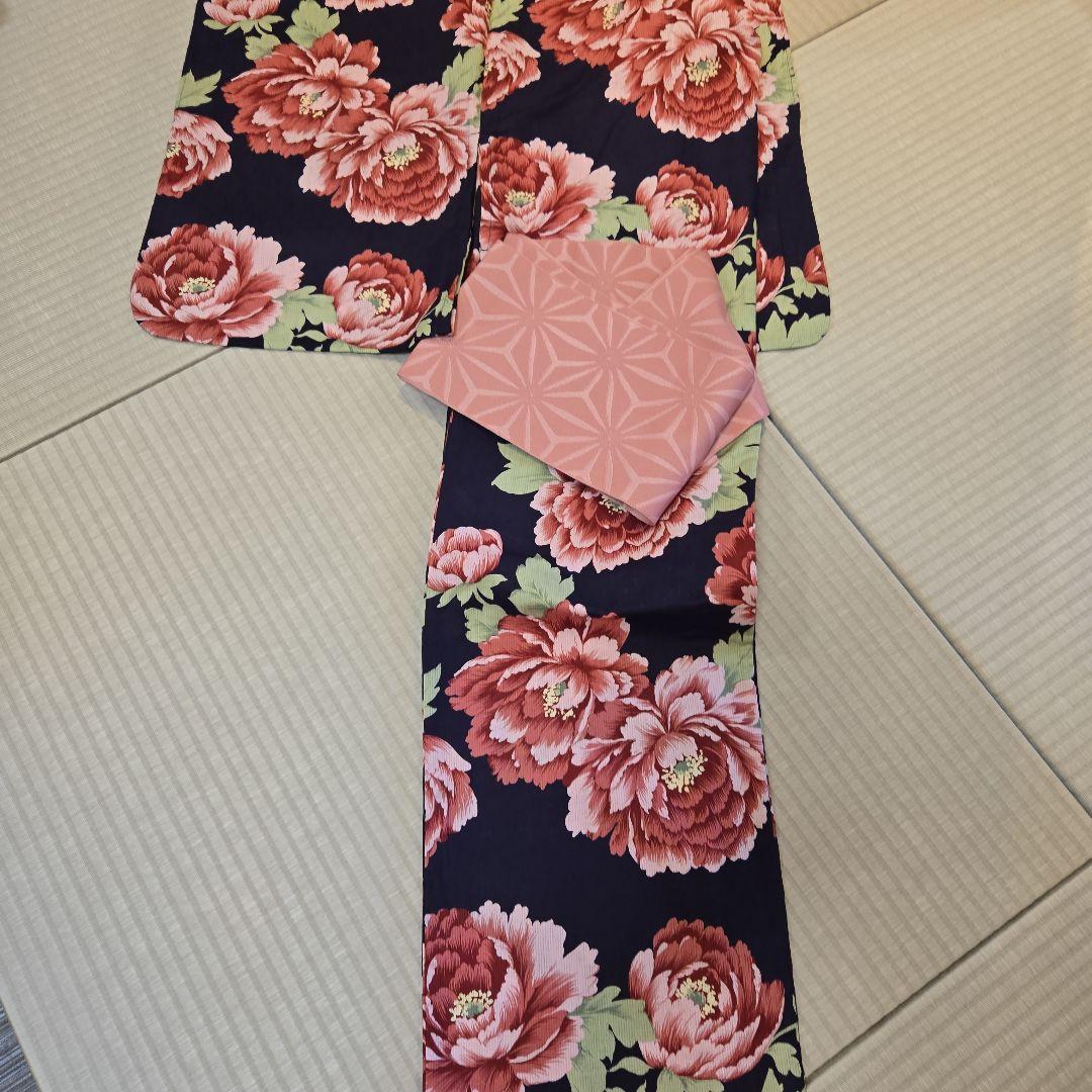⭐新品⭐浴衣・帯セット 紺色花柄
