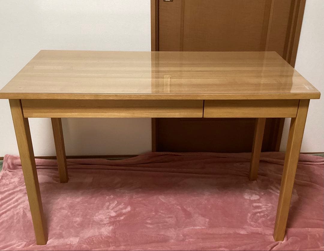 無印良品　2個引き出し付き学習机　透明カバーマット付き　オーク材タモ材？