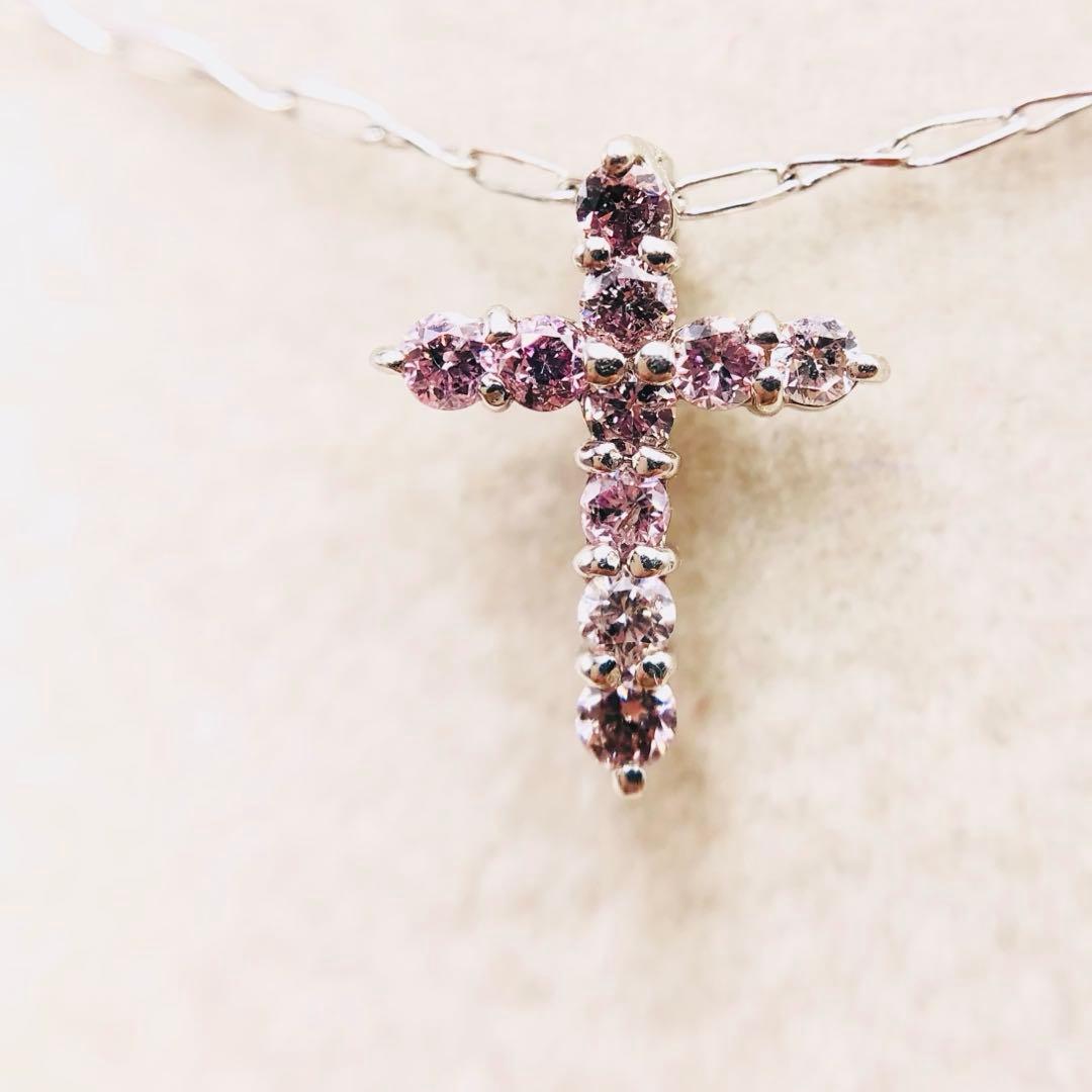 【超希少天然ピンクダイヤ★永遠の憧れ上品クロスモチーフ】ダイヤ ネックレス