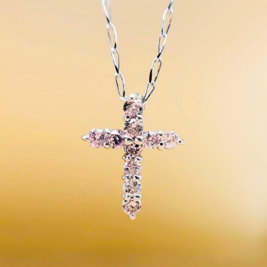 【超希少天然ピンクダイヤ★永遠の憧れ上品クロスモチーフ】ダイヤ ネックレス