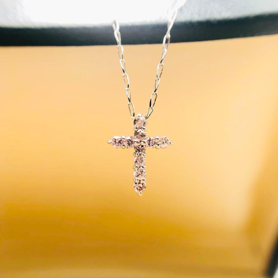 【超希少天然ピンクダイヤ★永遠の憧れ上品クロスモチーフ】ダイヤ ネックレス