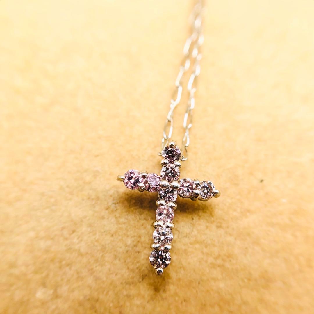 【超希少天然ピンクダイヤ★永遠の憧れ上品クロスモチーフ】ダイヤ ネックレス