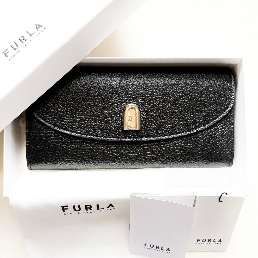 【訳あり・箱付き未使用品】フルラ　スリーク　フラップ式長財布　レザー　アーチロゴ