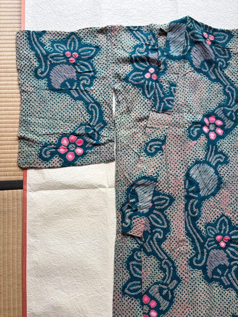 有松鳴海絞り　浴衣　有松絞り　アンティーク　レトロ　一点物　着物