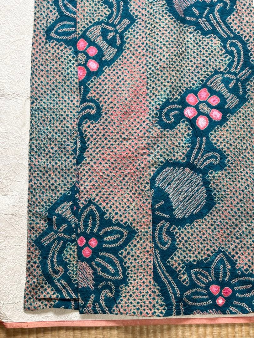 有松鳴海絞り　浴衣　有松絞り　アンティーク　レトロ　一点物　着物