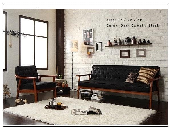 新品未使用　木肘ヴィンテージソファ　２人掛け　２P　ブラック