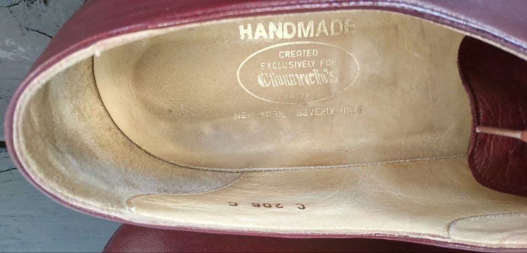 旧旧チャーチコレクター向け美品米旗艦店別注ハンドメイドプレーントゥ8バーガンディ